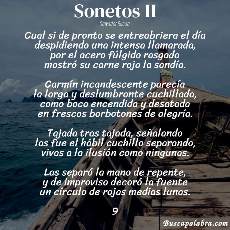 Poema sonetos II de Salvador Rueda con fondo de barca