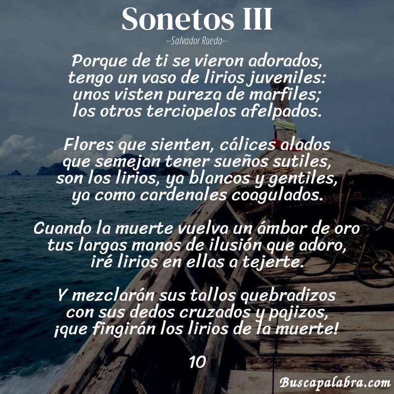 Poema sonetos III de Salvador Rueda con fondo de barca