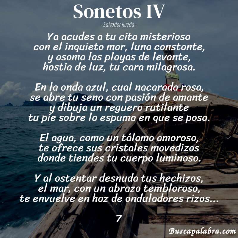Poema sonetos IV de Salvador Rueda con fondo de barca