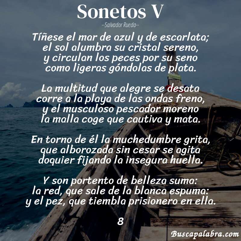 Poema sonetos V de Salvador Rueda con fondo de barca