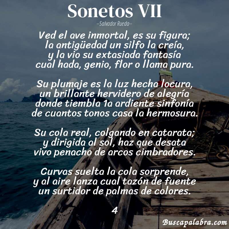 Poema sonetos VII de Salvador Rueda con fondo de barca