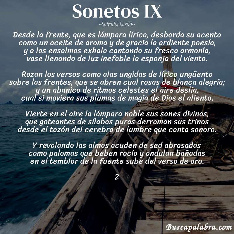 Poema sonetos IX de Salvador Rueda con fondo de barca