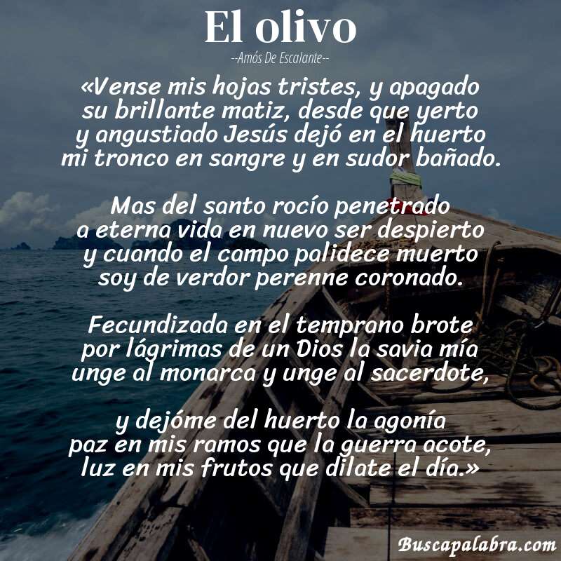 Poema El olivo de Amós de Escalante con fondo de barca