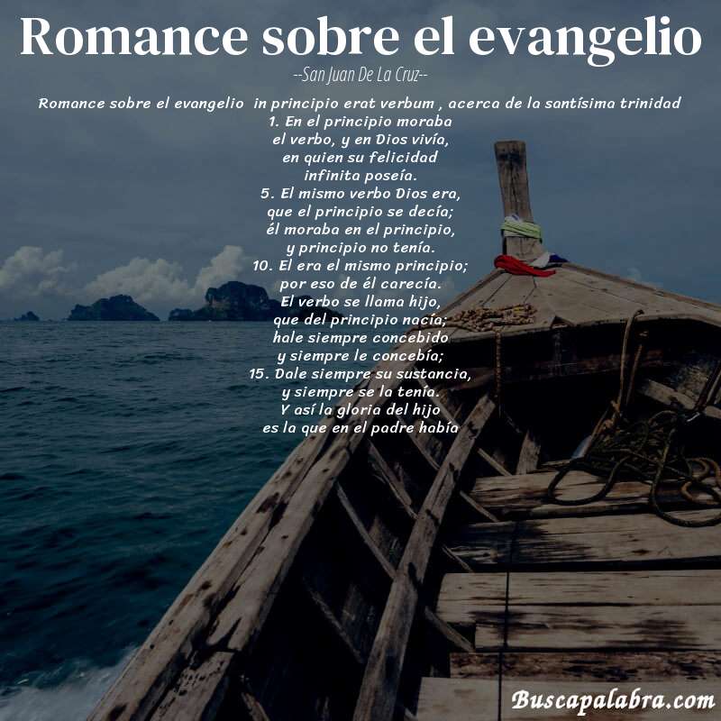 Poema romance sobre el evangelio de San Juan de la Cruz con fondo de barca