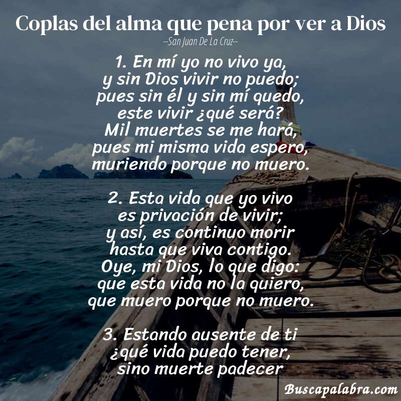 Poema Coplas del alma que pena por ver a Dios de San Juan de la Cruz con fondo de barca