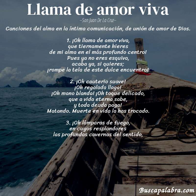 Poema Llama de amor viva de San Juan de la Cruz con fondo de barca