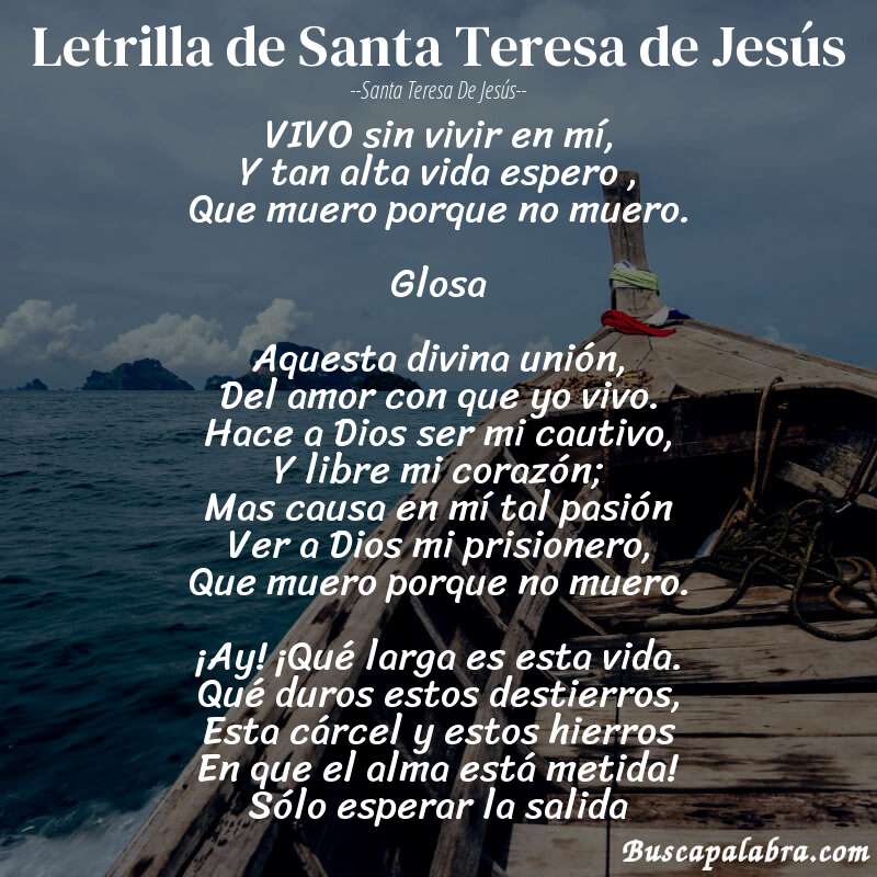 Poema Letrilla de Santa Teresa de Jesús de Santa Teresa de Jesús con fondo de barca