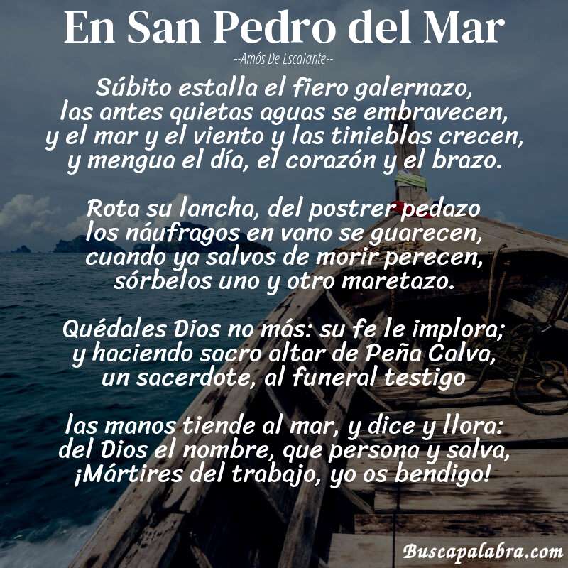 Poema En San Pedro del Mar de Amós de Escalante con fondo de barca