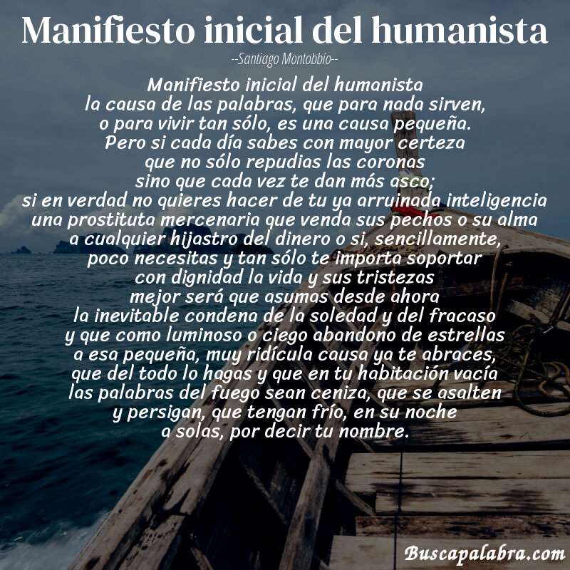 Poema manifiesto inicial del humanista de Santiago Montobbio con fondo de barca