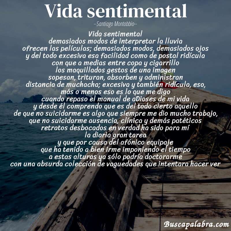 Poema vida sentimental de Santiago Montobbio con fondo de barca