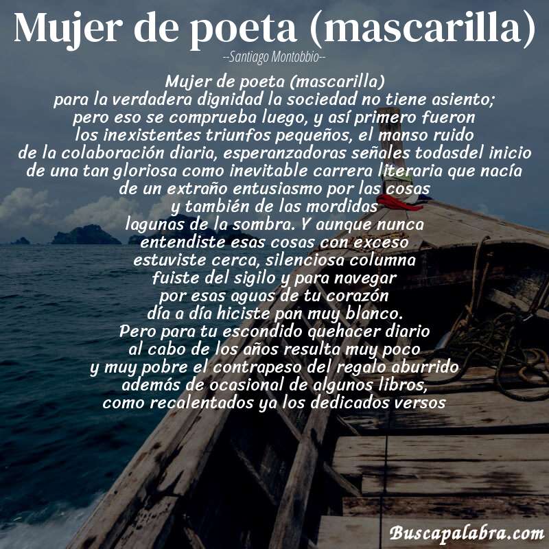 Poema mujer de poeta (mascarilla) de Santiago Montobbio con fondo de barca