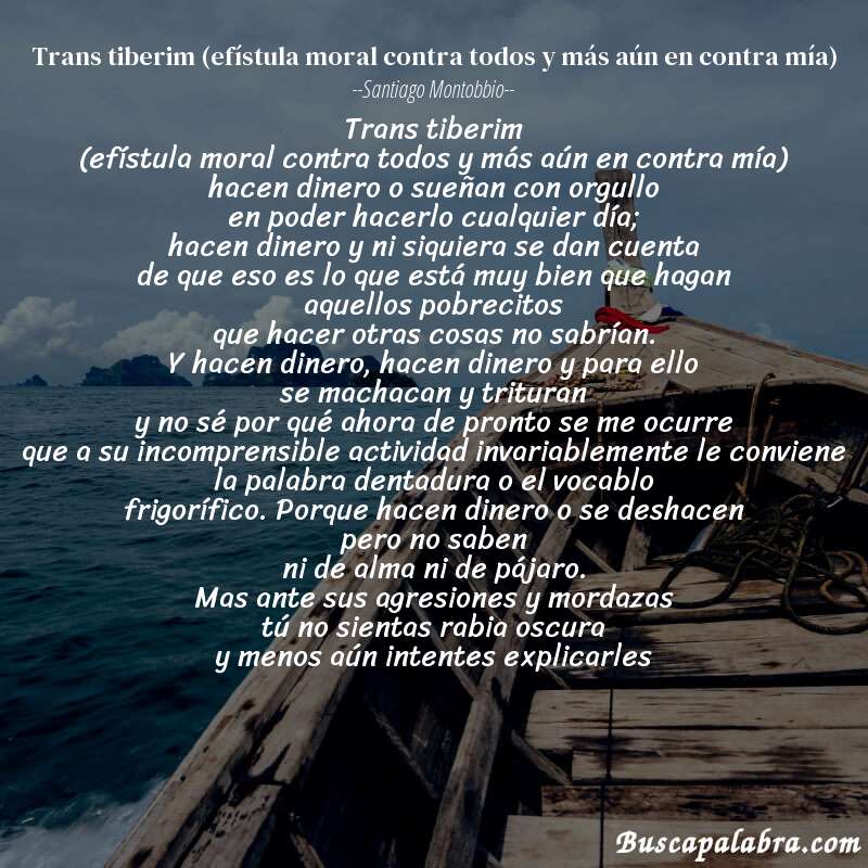 Poema trans tiberim (efístula moral contra todos y más aún en contra mía) de Santiago Montobbio con fondo de barca