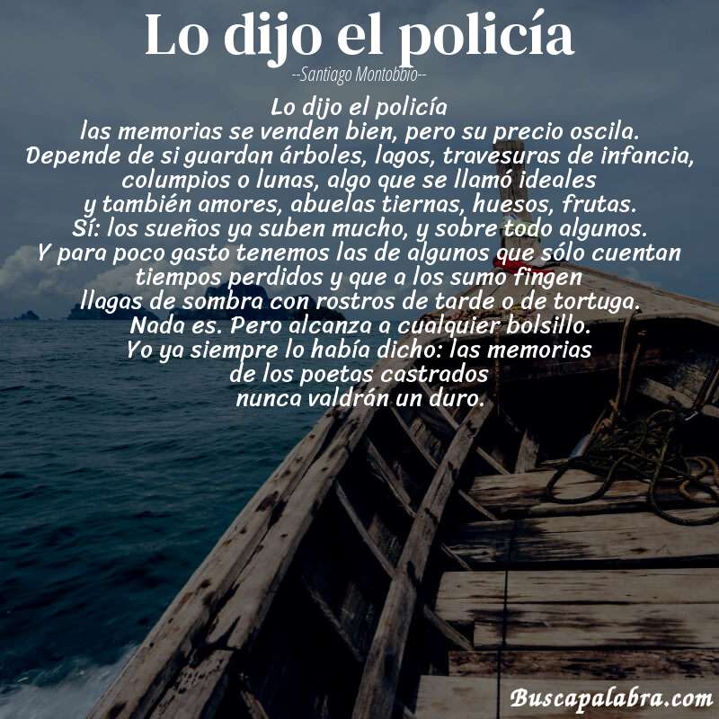 Poema lo dijo el policía de Santiago Montobbio con fondo de barca