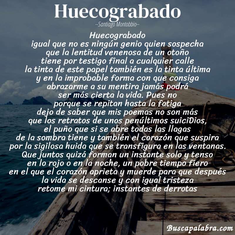 Poema huecograbado de Santiago Montobbio con fondo de barca
