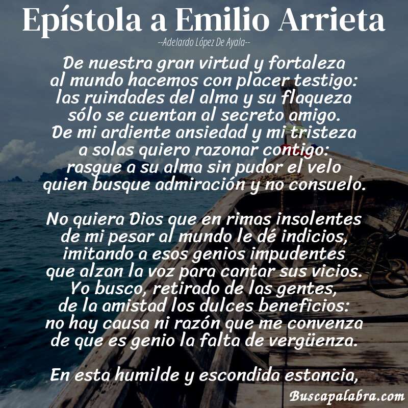 Poema Epístola a Emilio Arrieta de Adelardo López de Ayala con fondo de barca