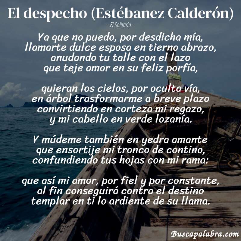 Poema El despecho (Estébanez Calderón) de El Solitario con fondo de barca