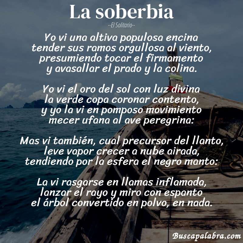 Poema La soberbia de El Solitario con fondo de barca