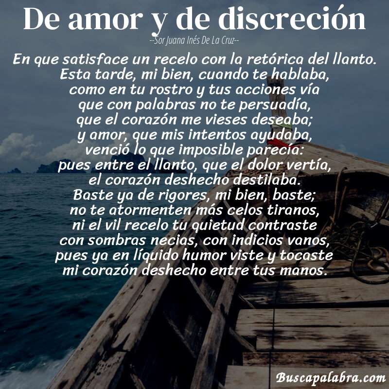 Poema de amor y de discreción de Sor Juana Inés de la Cruz con fondo de barca