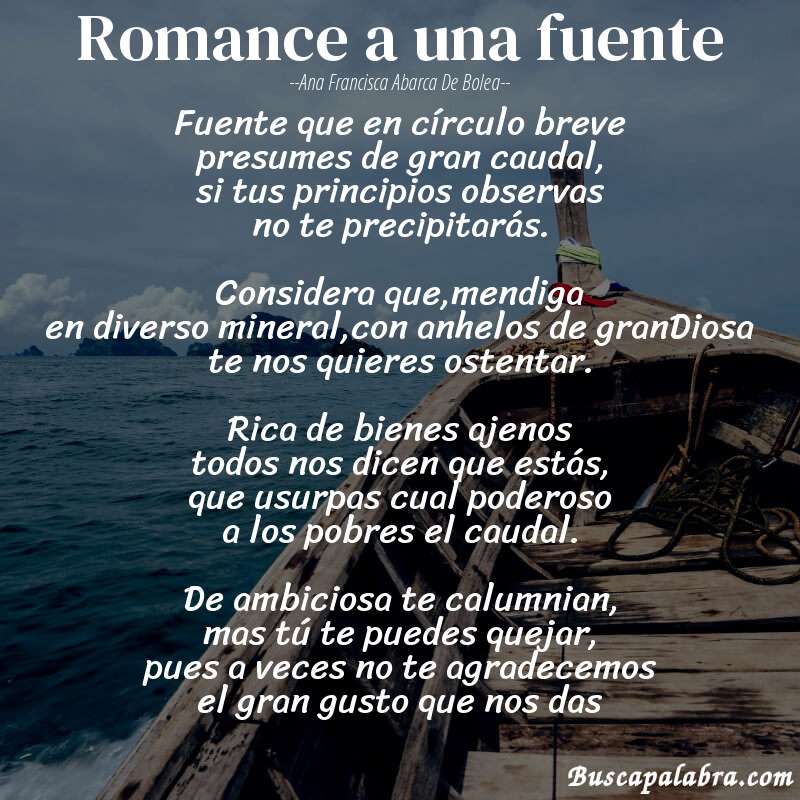 Poema Romance a una fuente de Ana Francisca Abarca de Bolea con fondo de barca