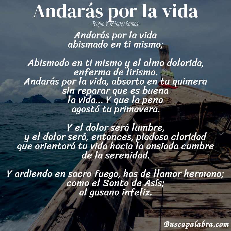 Poema Andarás por la vida de Teófilo V. Méndez Ramos con fondo de barca