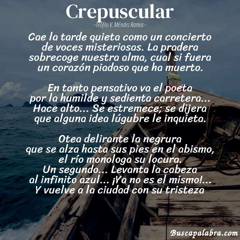 Poema Crepuscular de Teófilo V. Méndez Ramos con fondo de barca