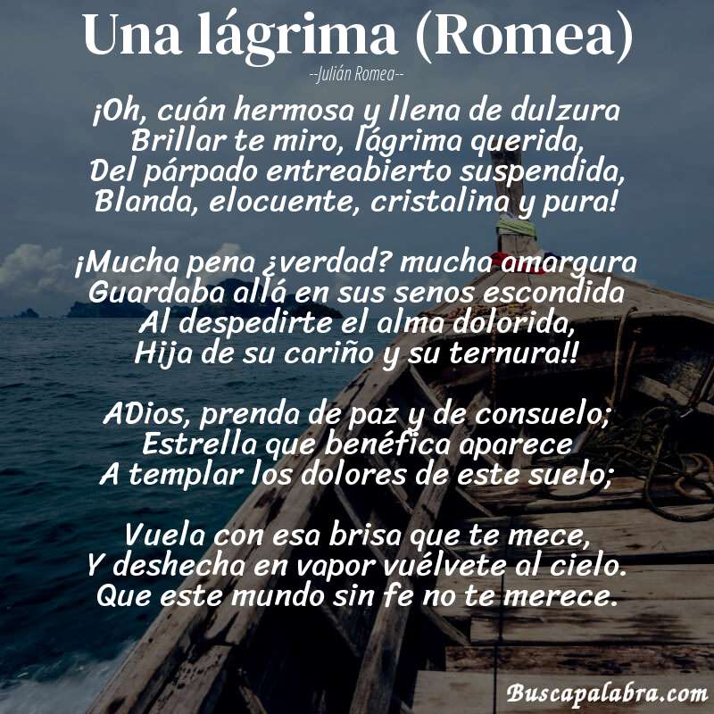 Poema Una lágrima (Romea) de Julián Romea con fondo de barca