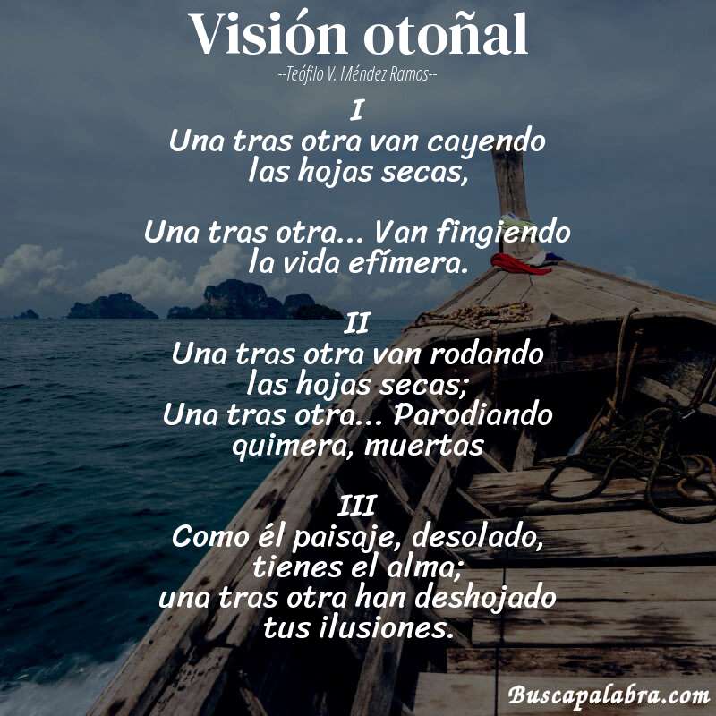 Poema Visión otoñal de Teófilo V. Méndez Ramos con fondo de barca
