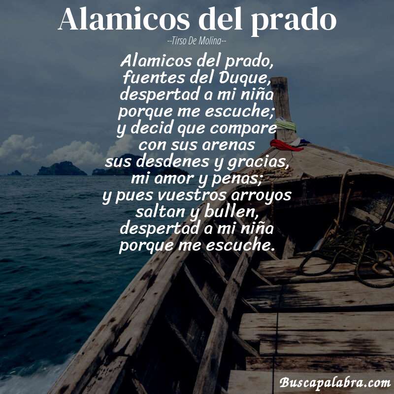 Poema Alamicos del prado de Tirso de Molina con fondo de barca