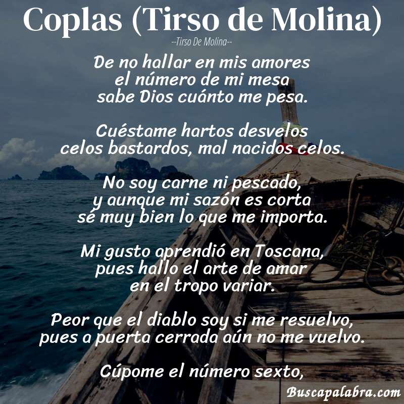 Poema Coplas (Tirso de Molina) de Tirso de Molina con fondo de barca