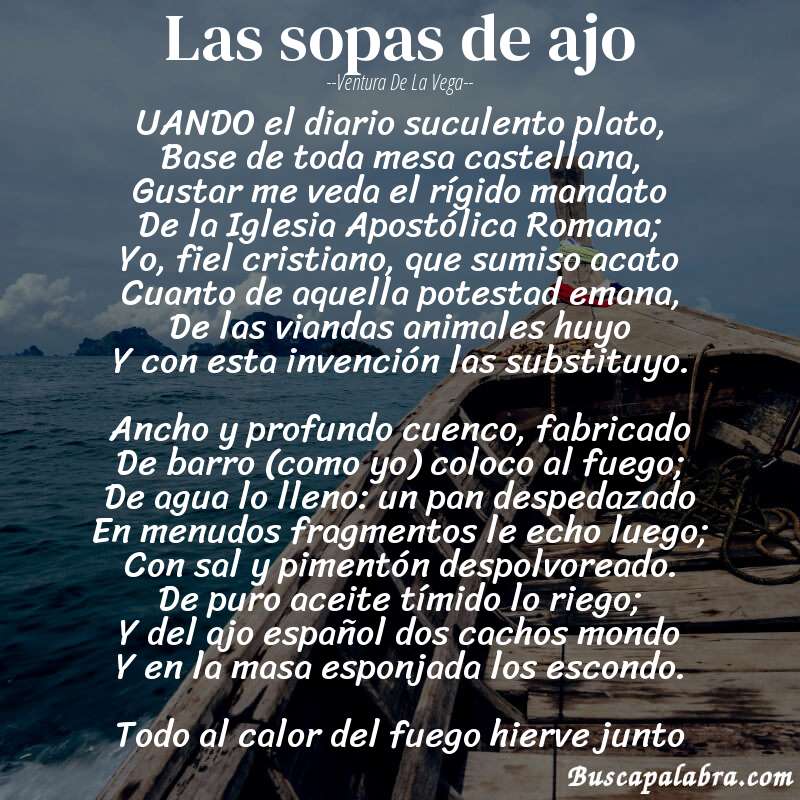 Poema Las sopas de ajo de Ventura de la Vega con fondo de barca