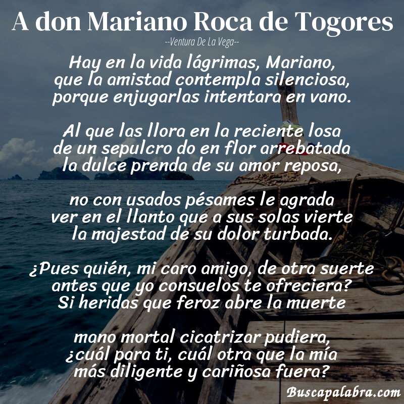 Poema A don Mariano Roca de Togores de Ventura de la Vega con fondo de barca