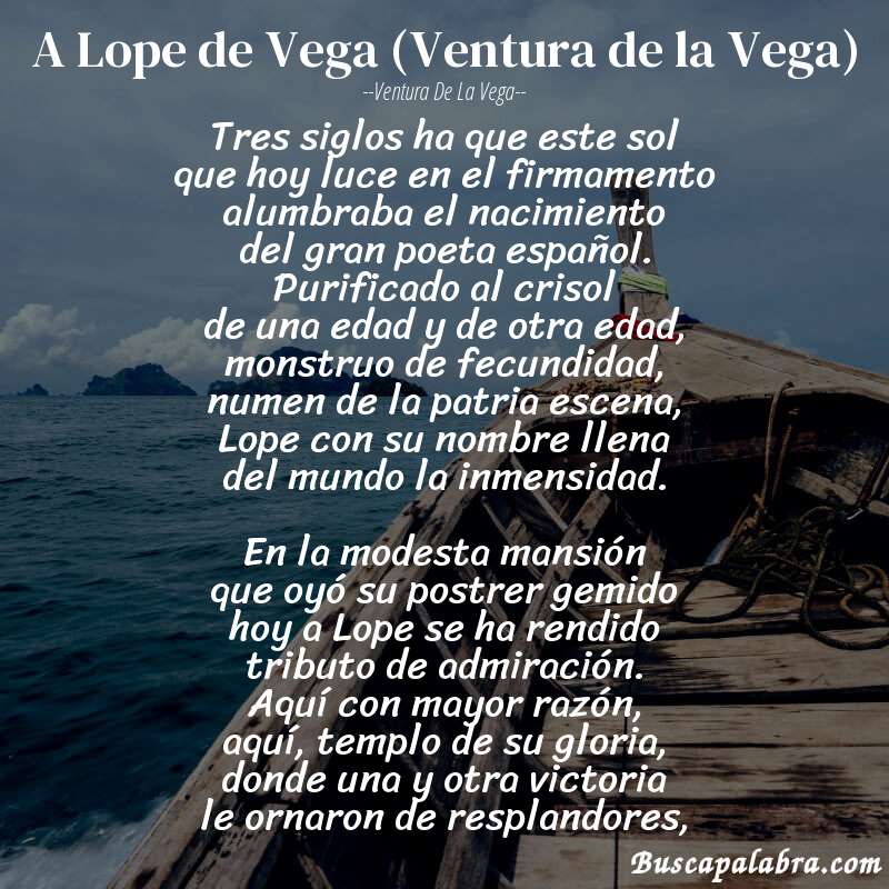 Poema A Lope de Vega (Ventura de la Vega) de Ventura de la Vega con fondo de barca