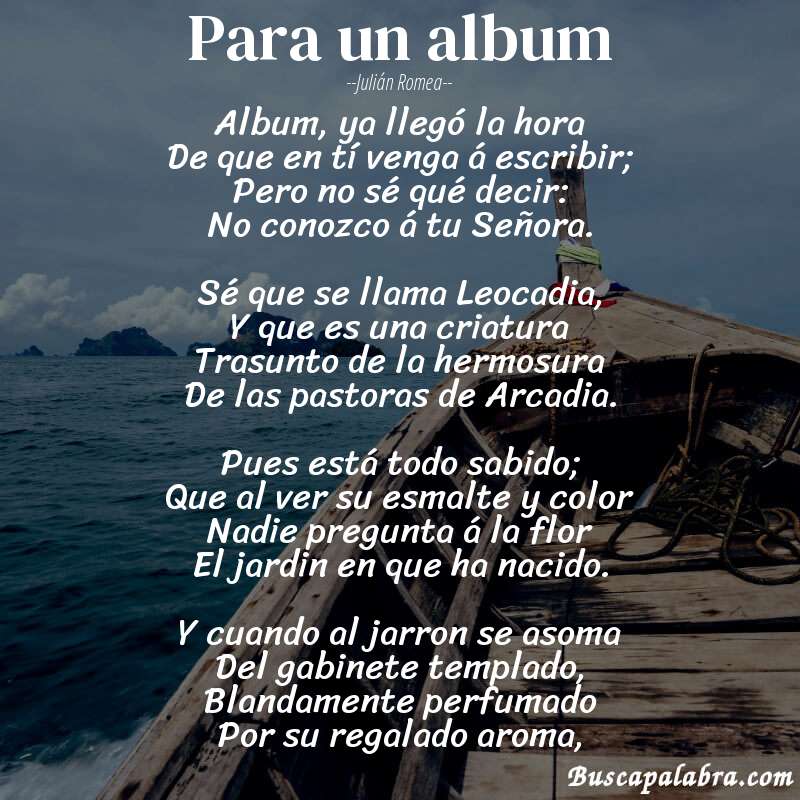 Poema Para un album de Julián Romea con fondo de barca