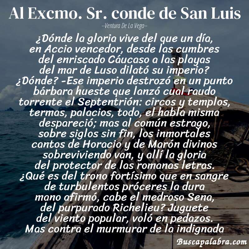 Poema Al Excmo. Sr. conde de San Luis de Ventura de la Vega con fondo de barca