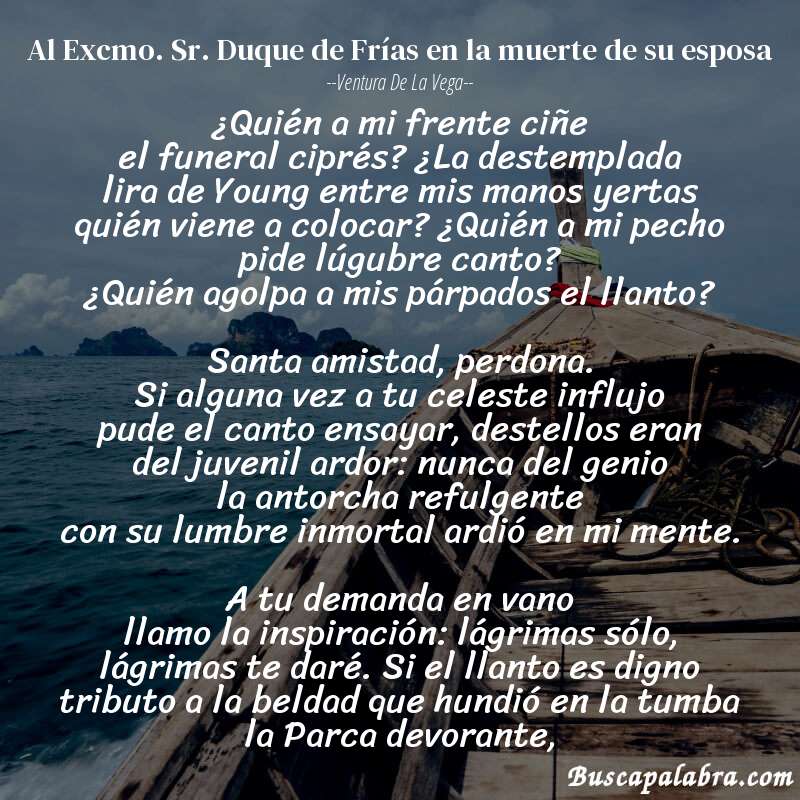 Poema Al Excmo. Sr. Duque de Frías en la muerte de su esposa de Ventura de la Vega con fondo de barca