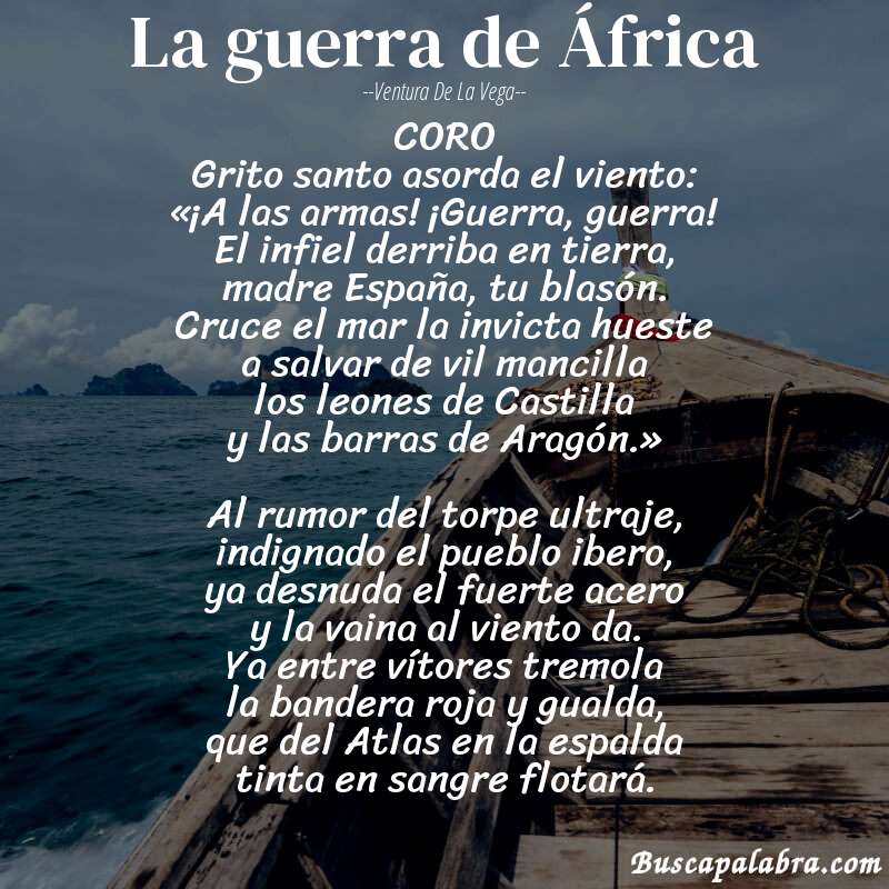 Poema La guerra de África de Ventura de la Vega con fondo de barca