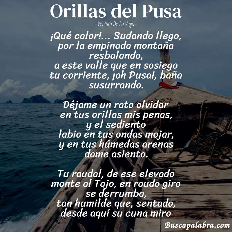 Poema Orillas del Pusa de Ventura de la Vega con fondo de barca