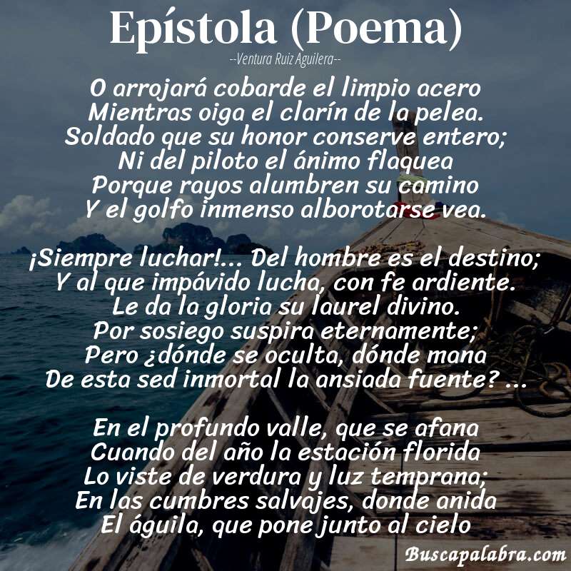 Poema Epístola (Poema) de Ventura Ruiz Aguilera con fondo de barca