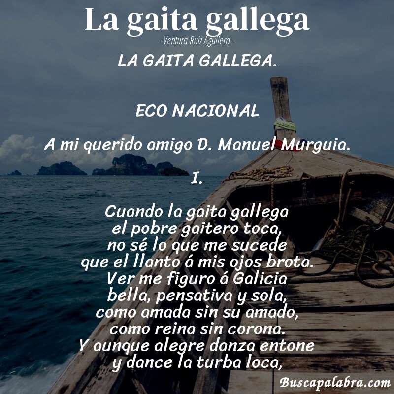 Poema La gaita gallega de Ventura Ruiz Aguilera con fondo de barca