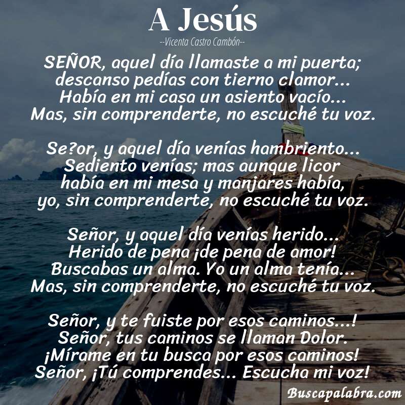 Poema A Jesús de Vicenta Castro Cambón con fondo de barca