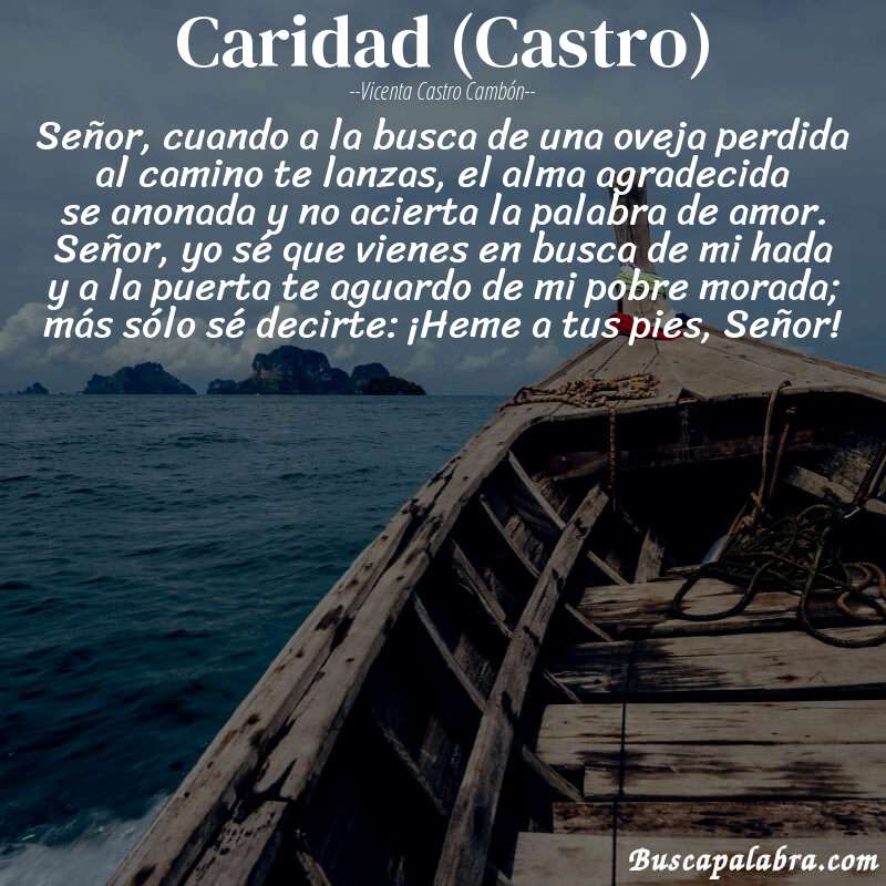 Poema Caridad (Castro) de Vicenta Castro Cambón con fondo de barca