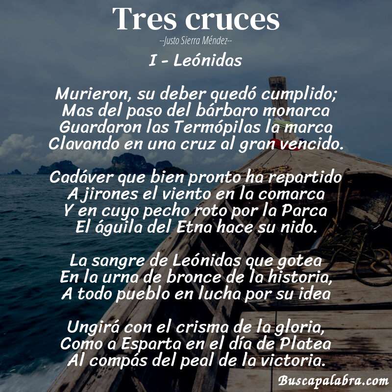 Poema Tres cruces de Justo Sierra Méndez con fondo de barca