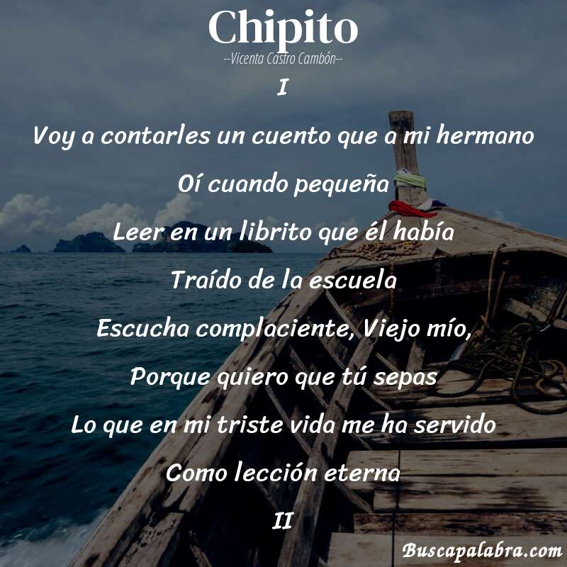 Poema Chipito de Vicenta Castro Cambón con fondo de barca