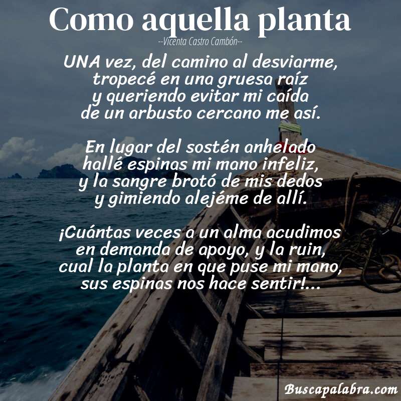 Poema Como aquella planta de Vicenta Castro Cambón con fondo de barca