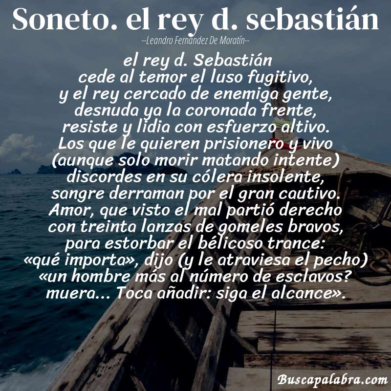 Poema soneto. el rey d. sebastián de Leandro Fernández de Moratín con fondo de barca