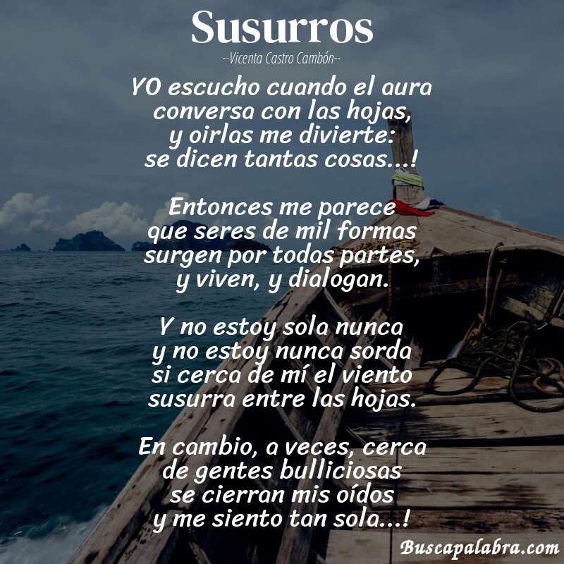 Poema Susurros de Vicenta Castro Cambón con fondo de barca
