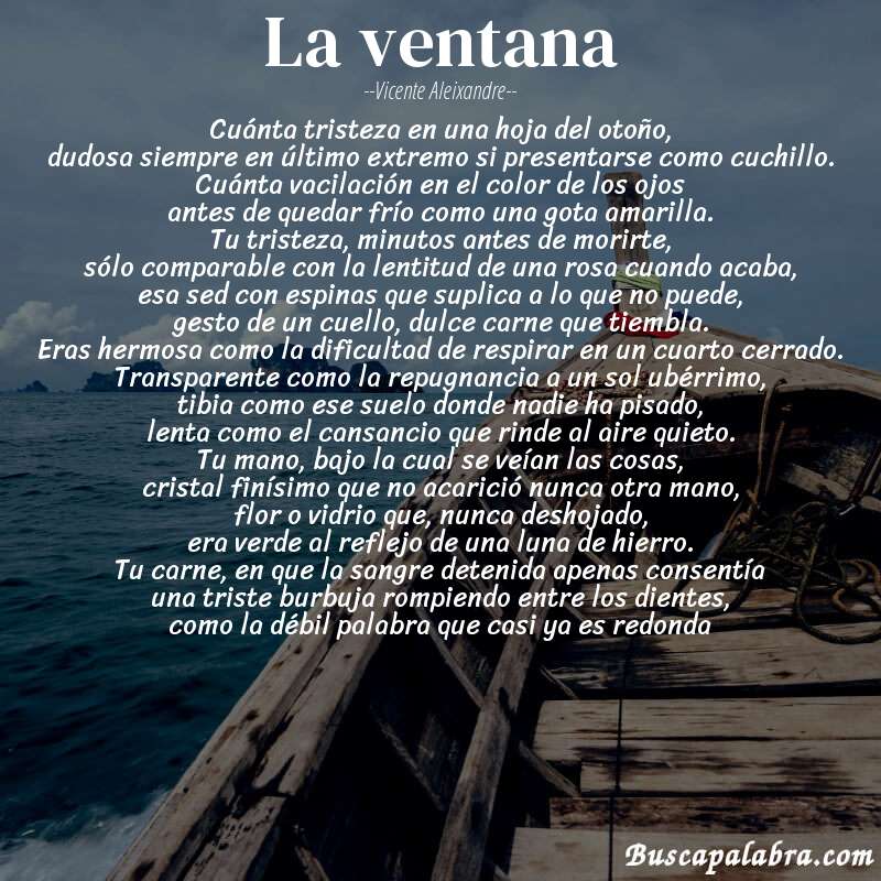Poema la ventana de Vicente Aleixandre con fondo de barca