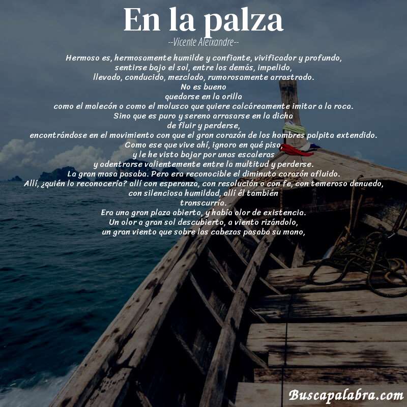 Poema en la palza de Vicente Aleixandre con fondo de barca