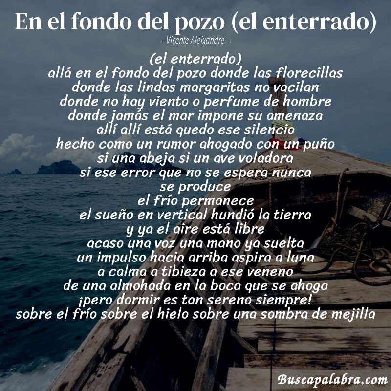 Poema en el fondo del pozo (el enterrado) de Vicente Aleixandre con fondo de barca