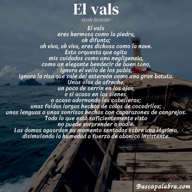Poema el vals de Vicente Aleixandre con fondo de barca